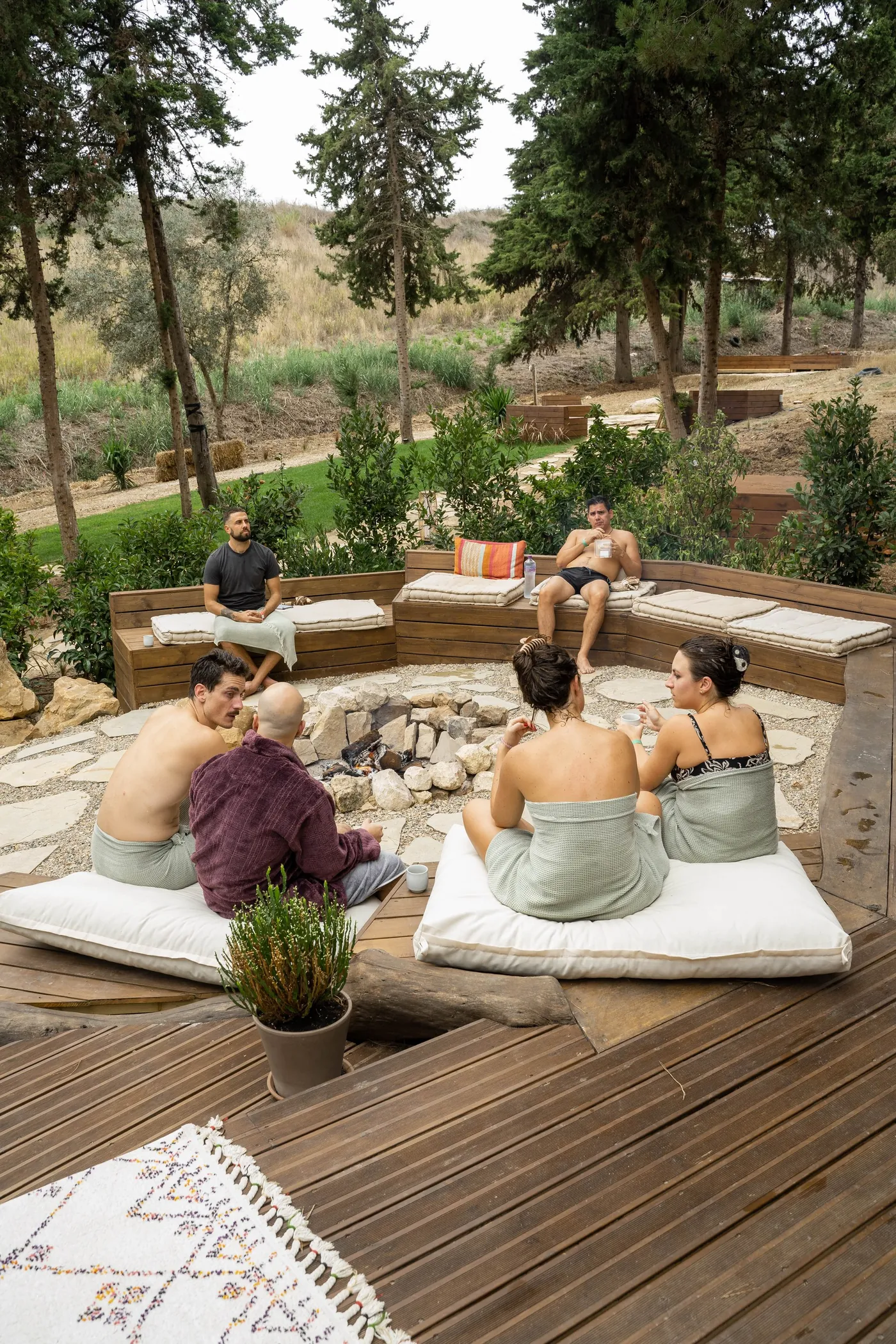 A group spending time together in the ATMOS forest lounge